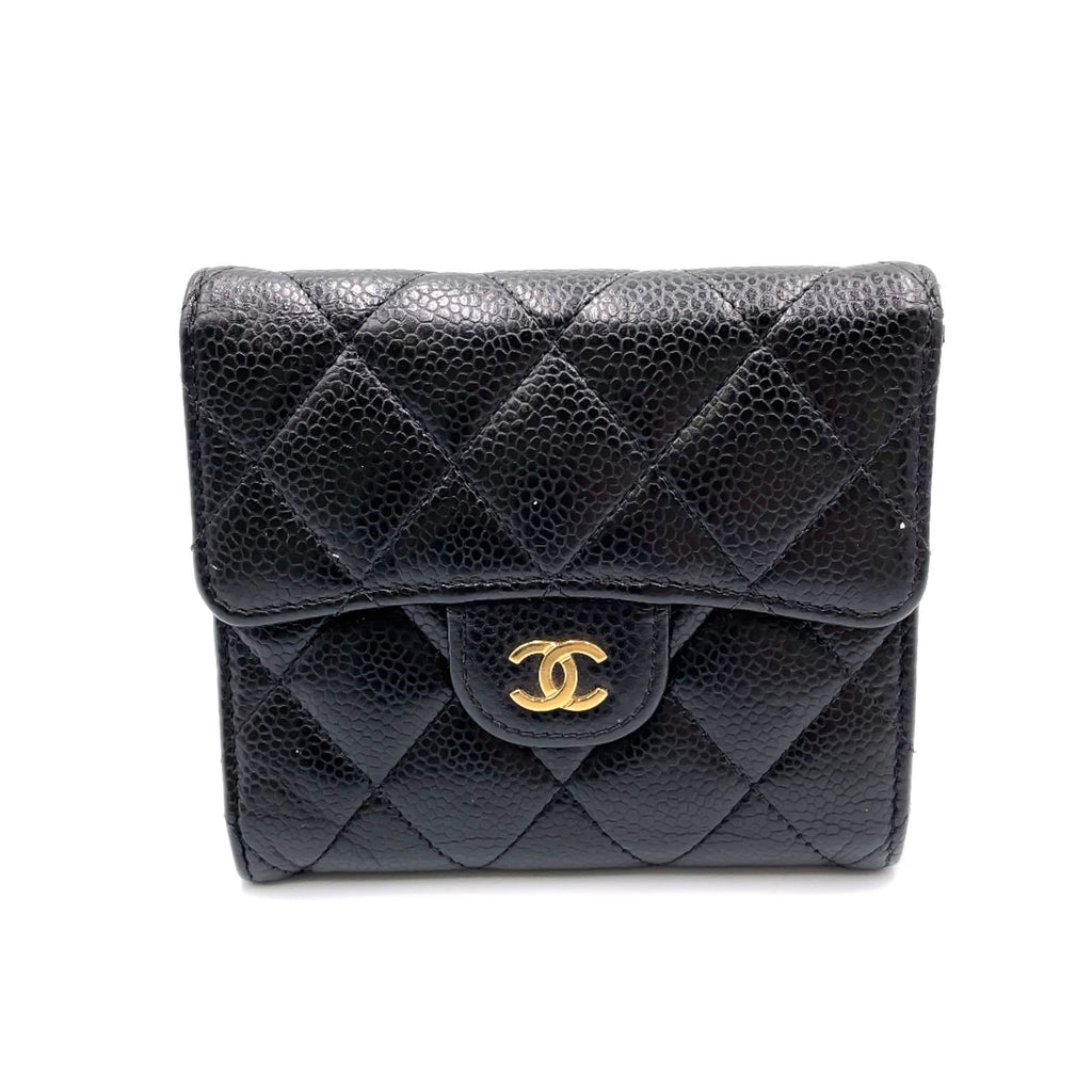 Chanel Classic Small Flap Wallet Random Caviar Leather Black Trifold Gold