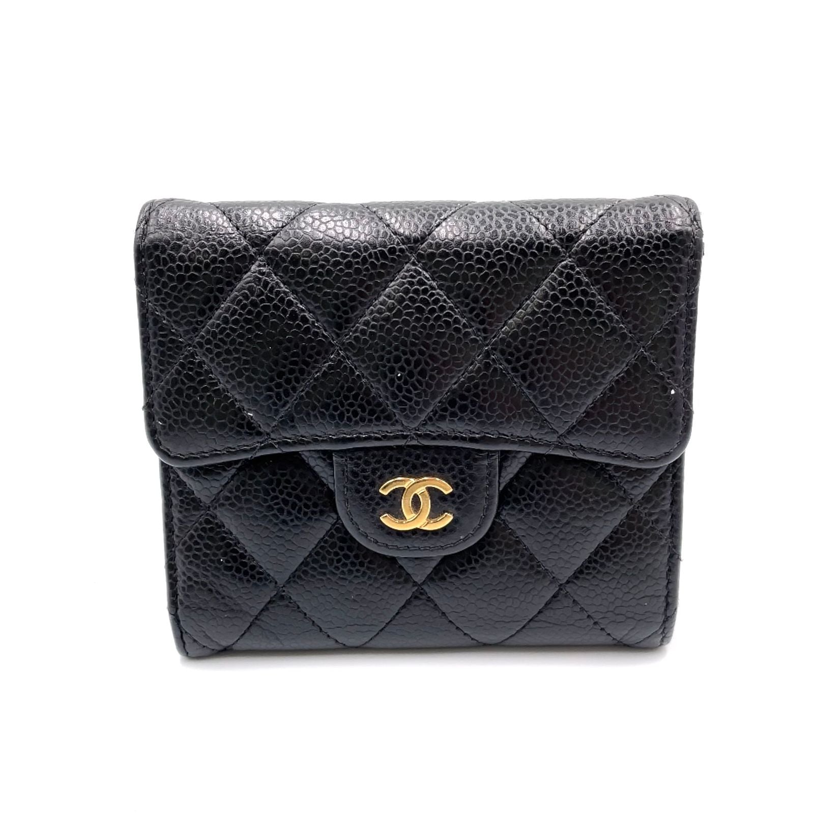 Chanel Classic Small Flap Wallet Random Caviar Leather Black Trifold Gold