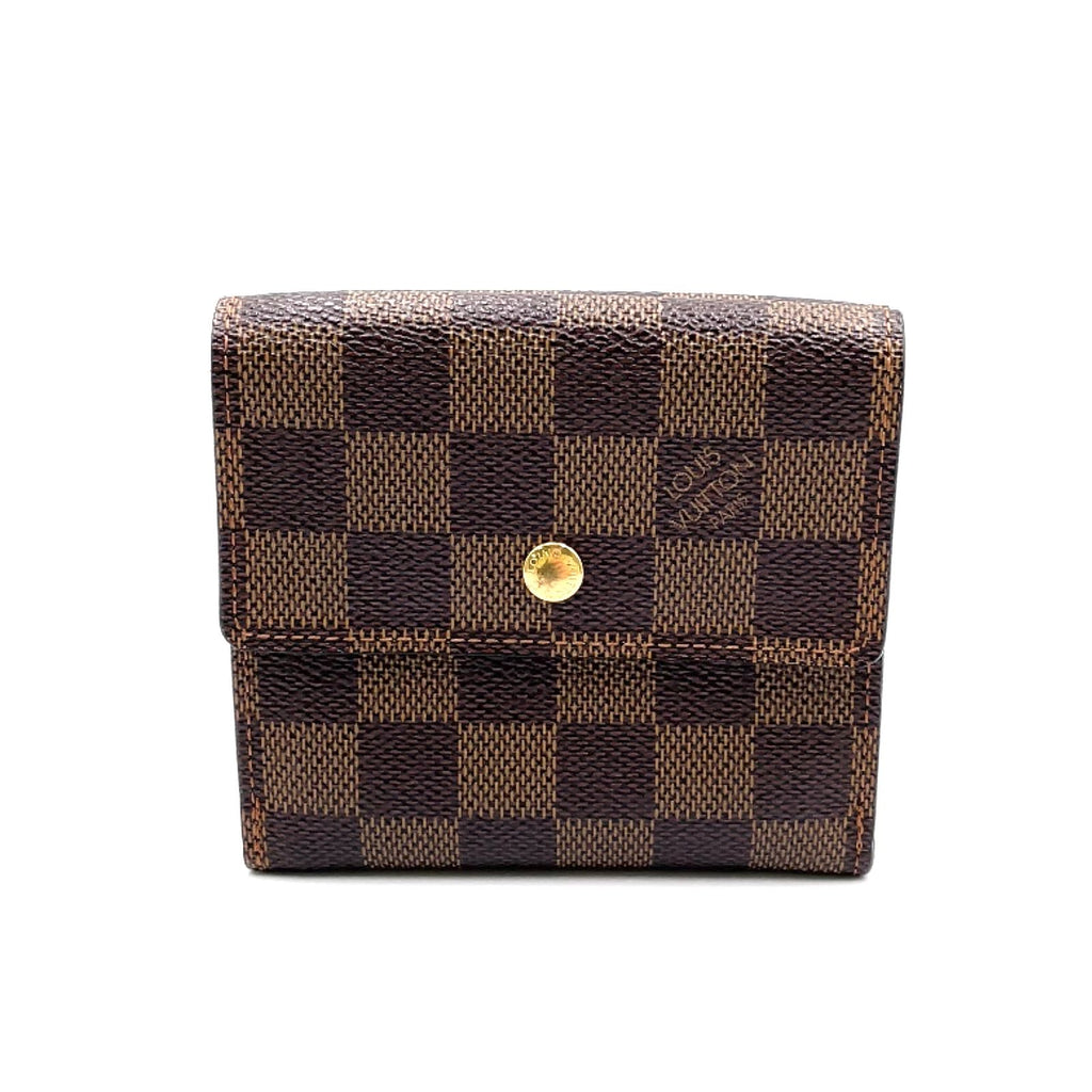 Louis Vuitton Portefeuille Elise Damier Ebene Leather Brown Hook Wallet Gold