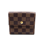 Louis Vuitton Portefeuille Elise Damier Ebene Leather Brown Hook Wallet Gold