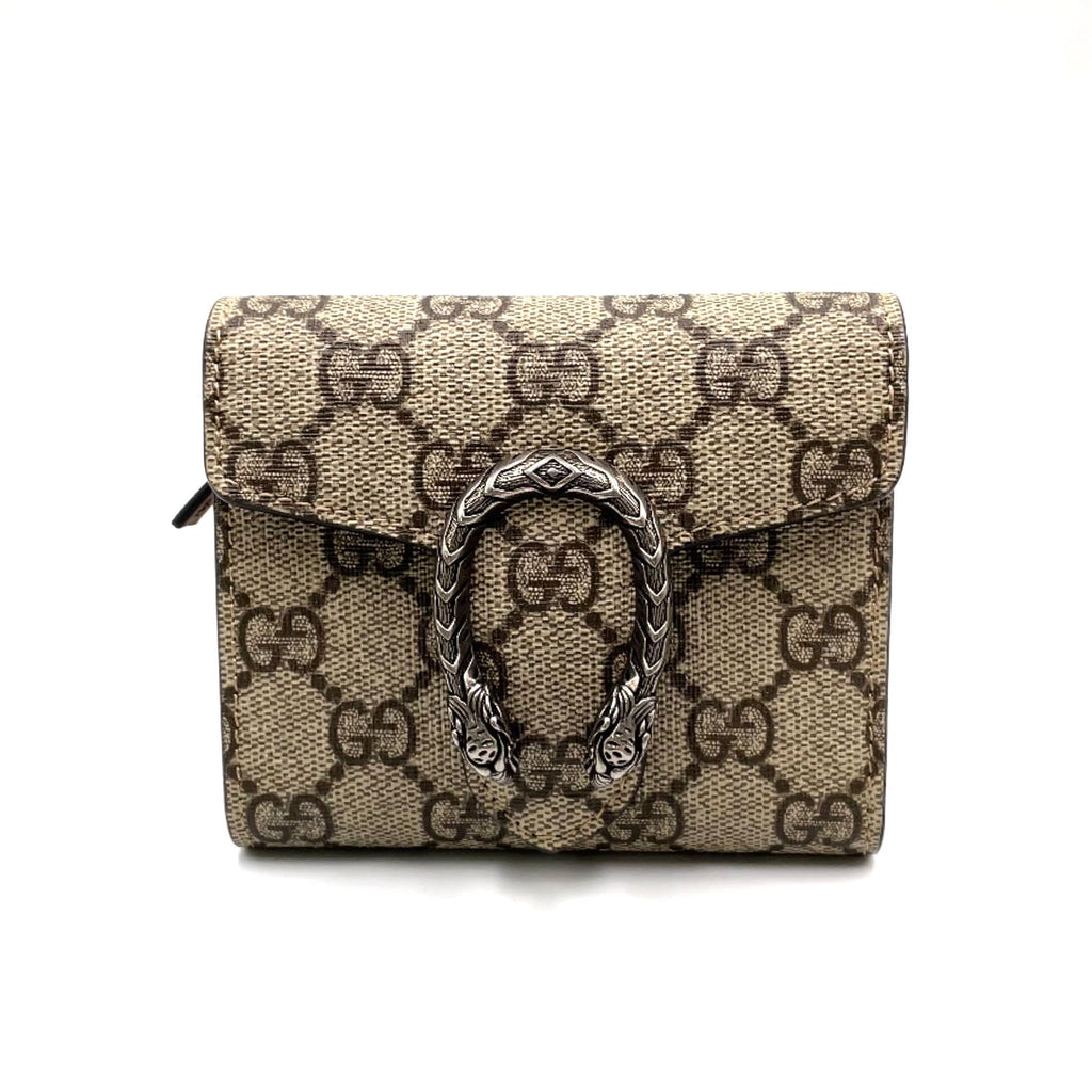 Gucci Dionysus GG Supreme Leather Beige Trifold Wallet Silver