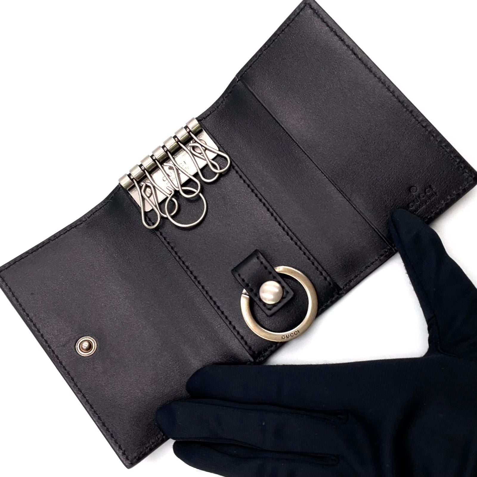 Gucci GG Marmont Leather Black Key Case Silver Key Holder — view 3