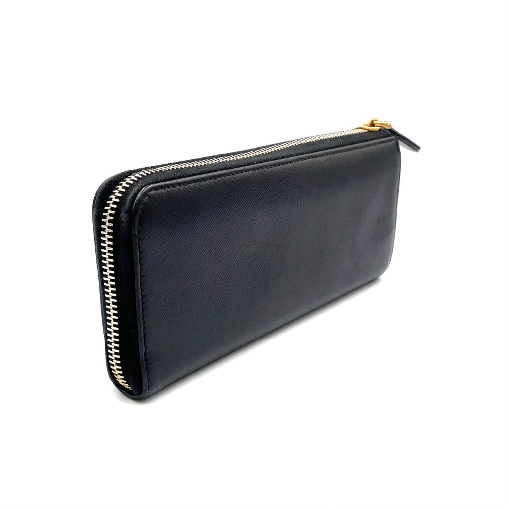 Prada Saffiano Metal Logo Zip Around Leather Black Wallet Gold — view 2