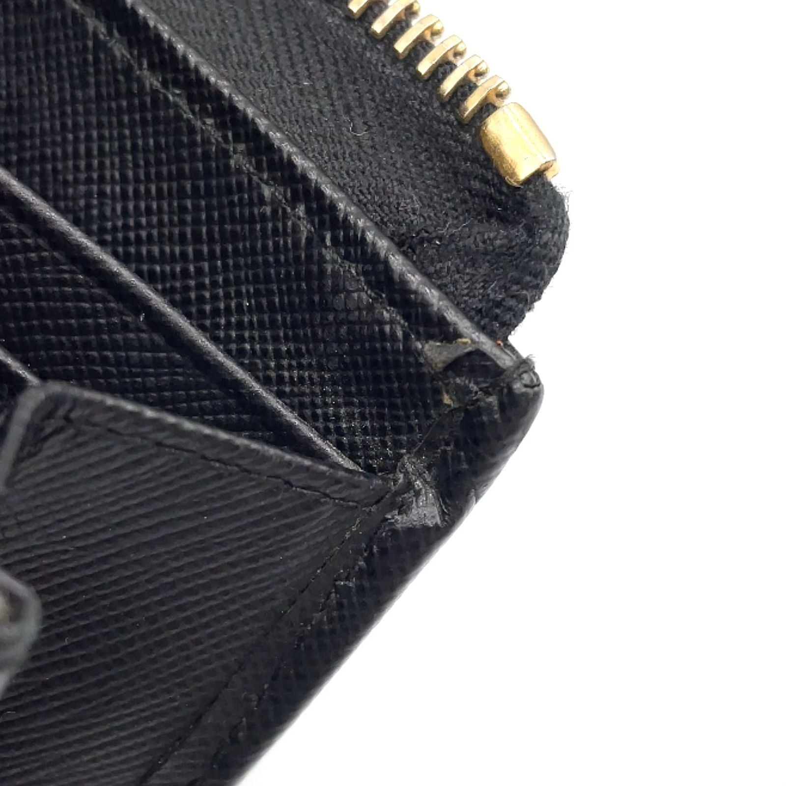 Prada Saffiano Metal Logo Zip Around Leather Black Wallet Gold — view 8