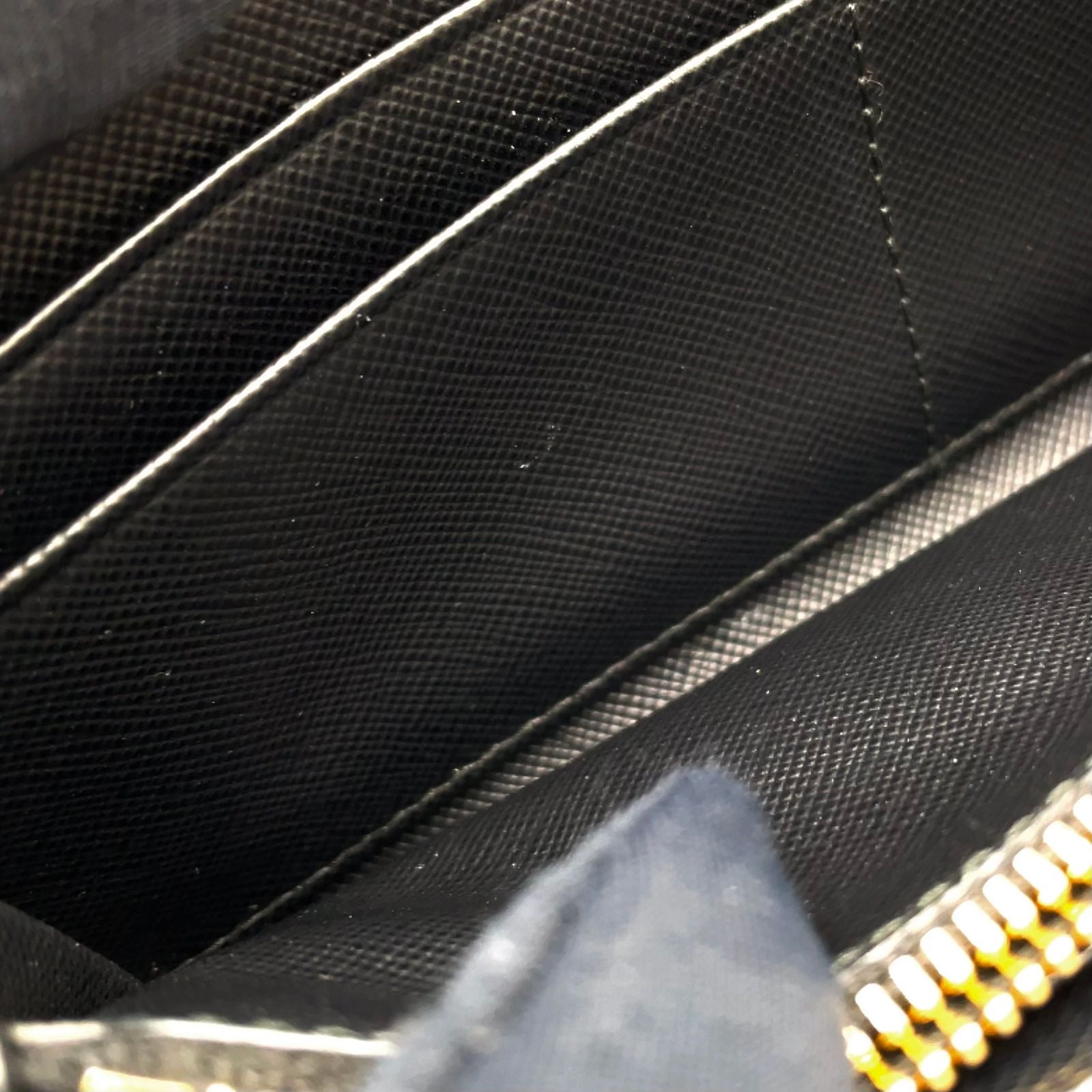 Prada Saffiano Metal Logo Zip Around Leather Black Wallet Gold — view 6