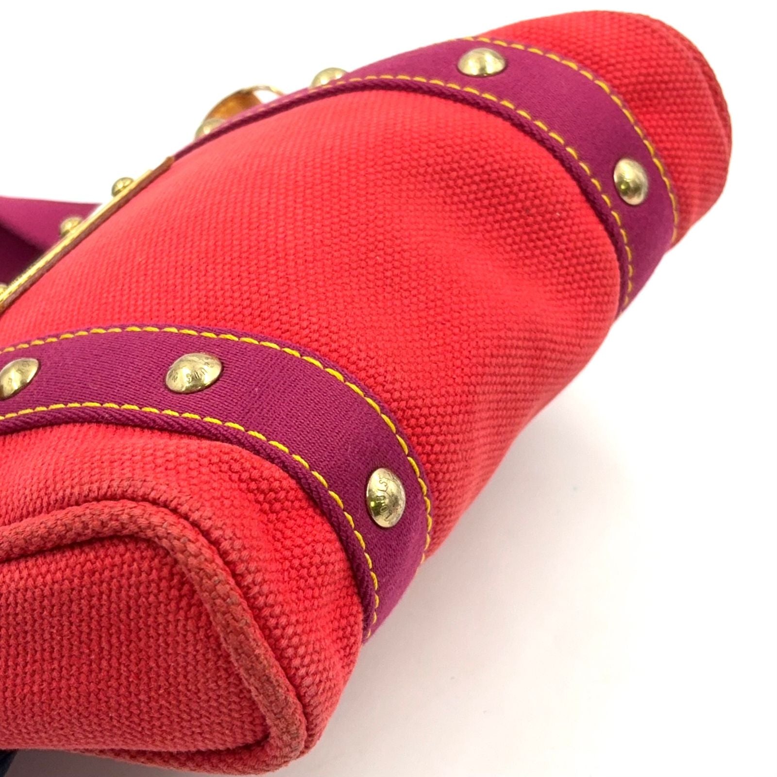 Louis Vuitton Cabas PM Antigua Leather Canvas Purple Light Brown Red Tote Gold — view 9