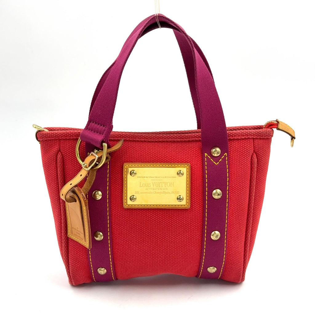 Louis Vuitton Cabas PM Antigua Leather Canvas Purple Light Brown Red Tote Gold