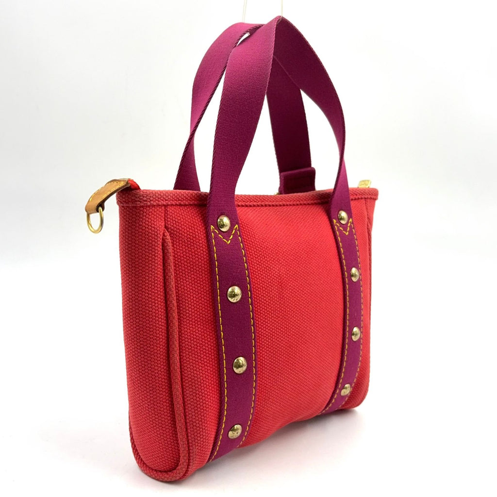 Louis Vuitton Cabas PM Antigua Leather Canvas Purple Light Brown Red Tote Gold — view 2