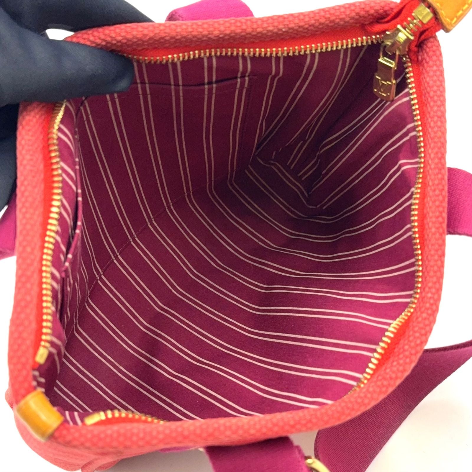 Louis Vuitton Cabas PM Antigua Leather Canvas Purple Light Brown Red Tote Gold — view 3