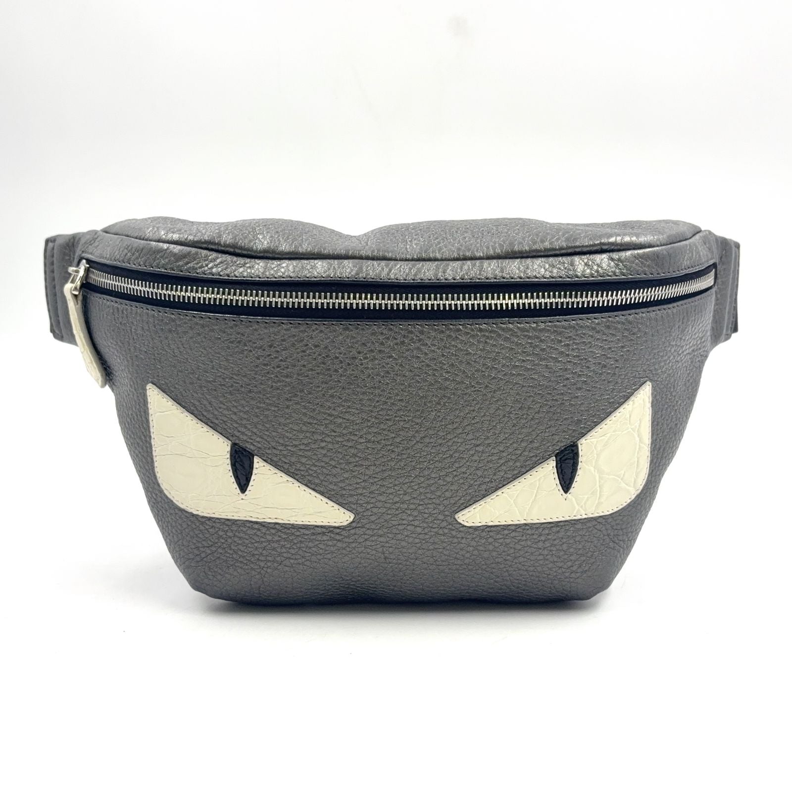 Fendi Bugs Monster Eye Leather Gray White Belt Bag Silver
