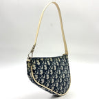 Dior Trotter Pattern Patent Leather Canvas Navy White Handbag Silver — view 2