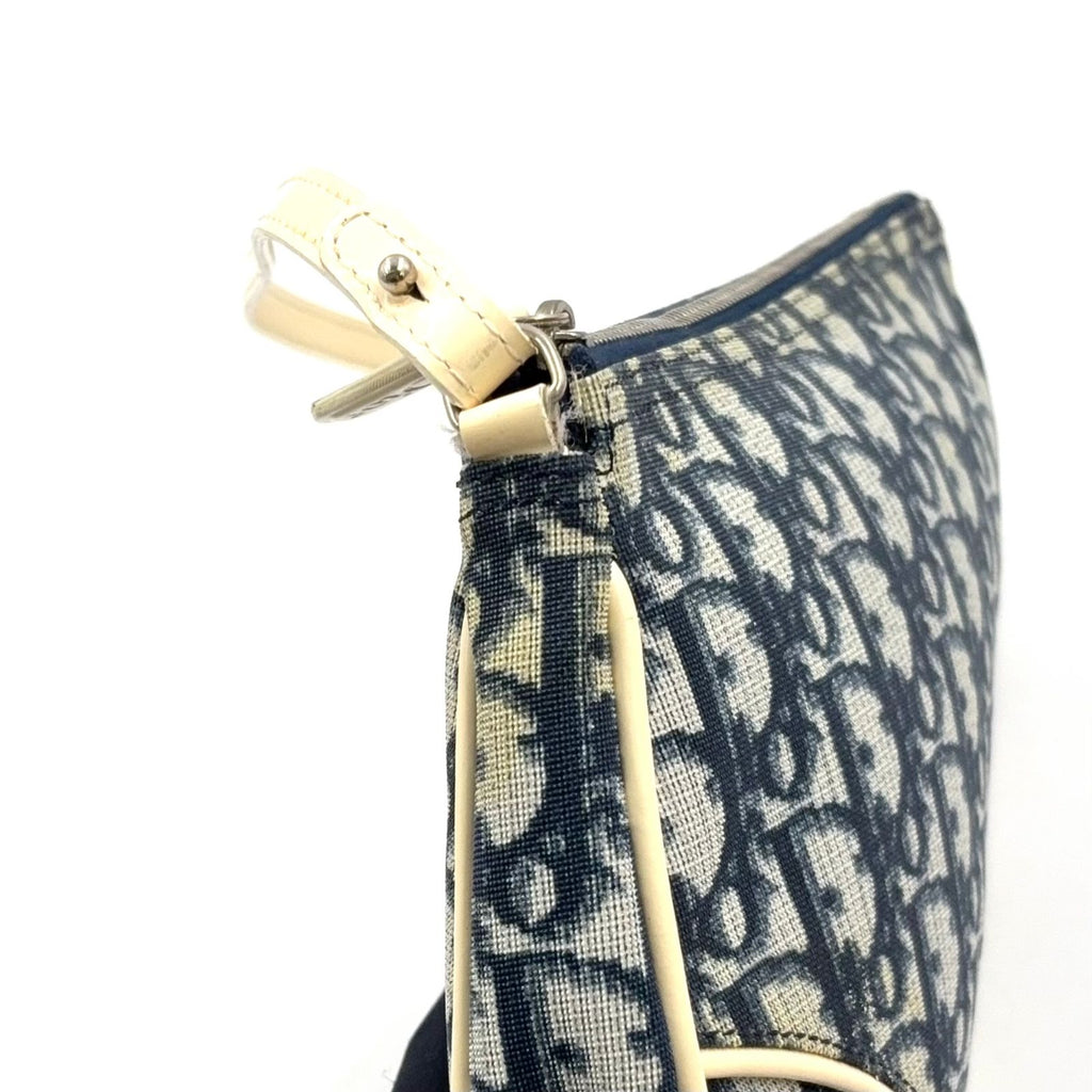 Dior Trotter Pattern Patent Leather Canvas Navy White Handbag Silver — view 6