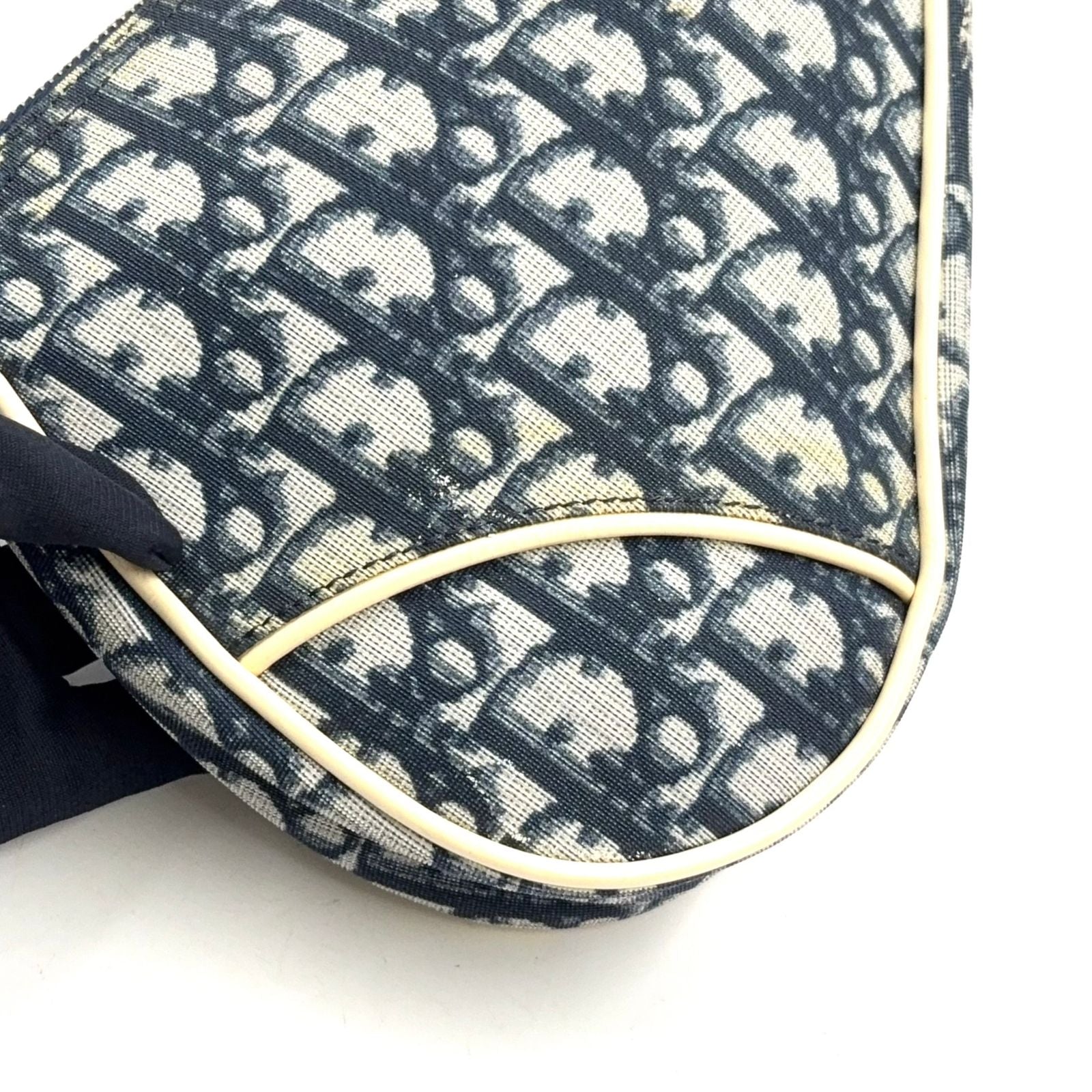 Dior Trotter Pattern Patent Leather Canvas Navy White Handbag Silver — view 5
