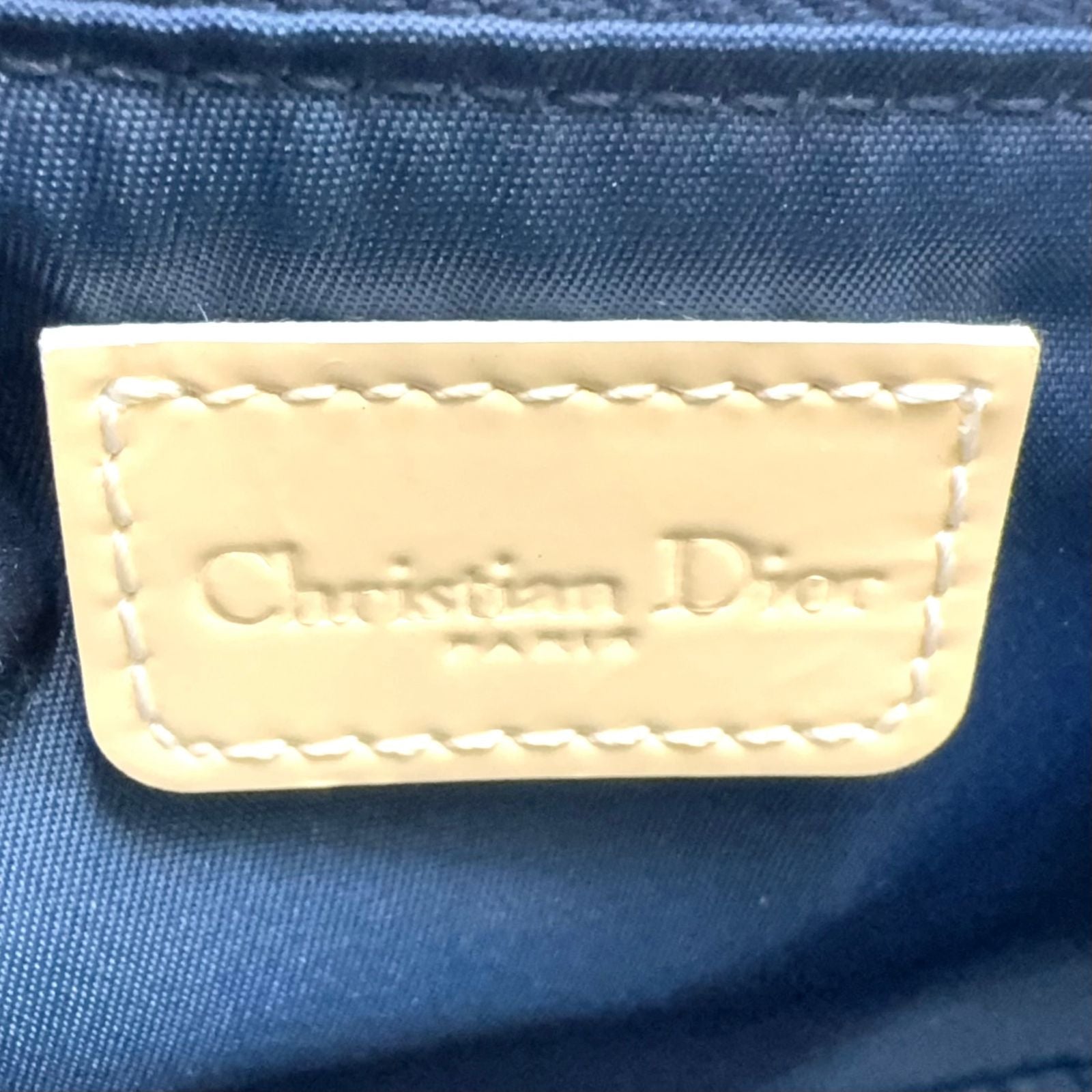 Dior Trotter Pattern Patent Leather Canvas Navy White Handbag Silver — view 4