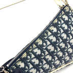 Dior Trotter Pattern Patent Leather Canvas Navy White Handbag Silver — view 8