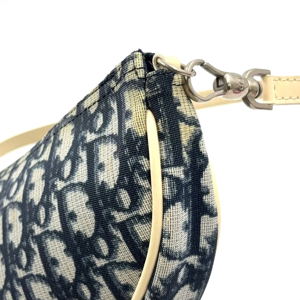 Dior Trotter Pattern Patent Leather Canvas Navy White Handbag Silver — view 7