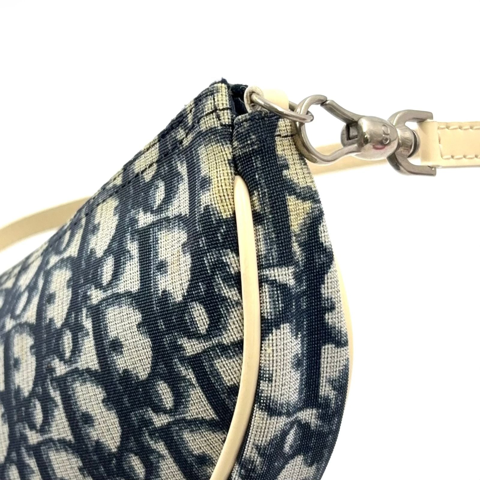 Dior Trotter Pattern Patent Leather Canvas Navy White Handbag Silver — view 7
