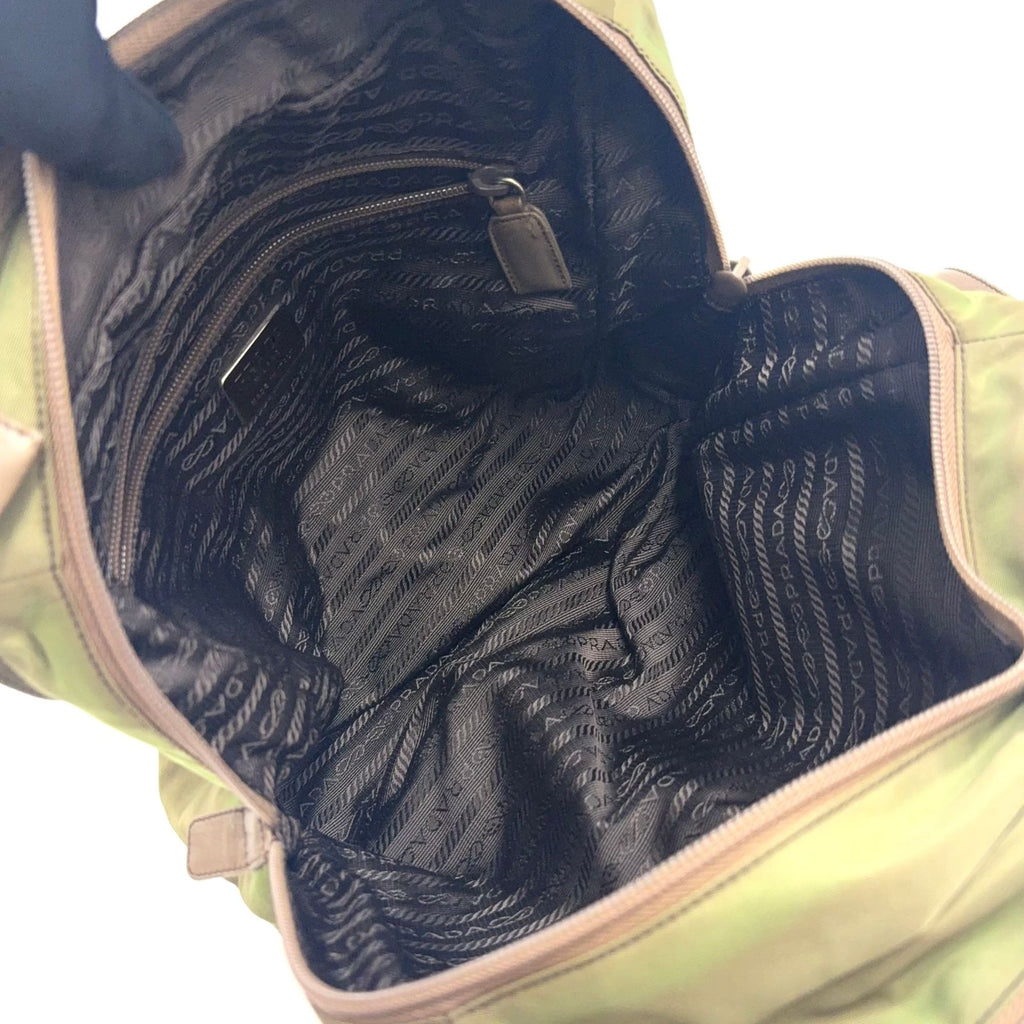 Prada Tessuto Nylon Leather Khaki Green Tote Silver — view 3
