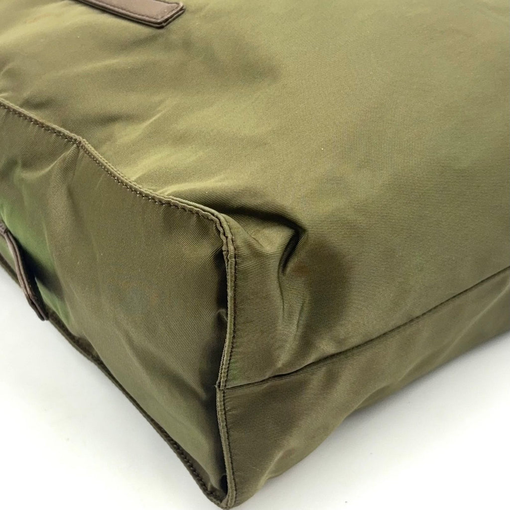 Prada Tessuto Nylon Leather Khaki Green Tote Silver — view 9