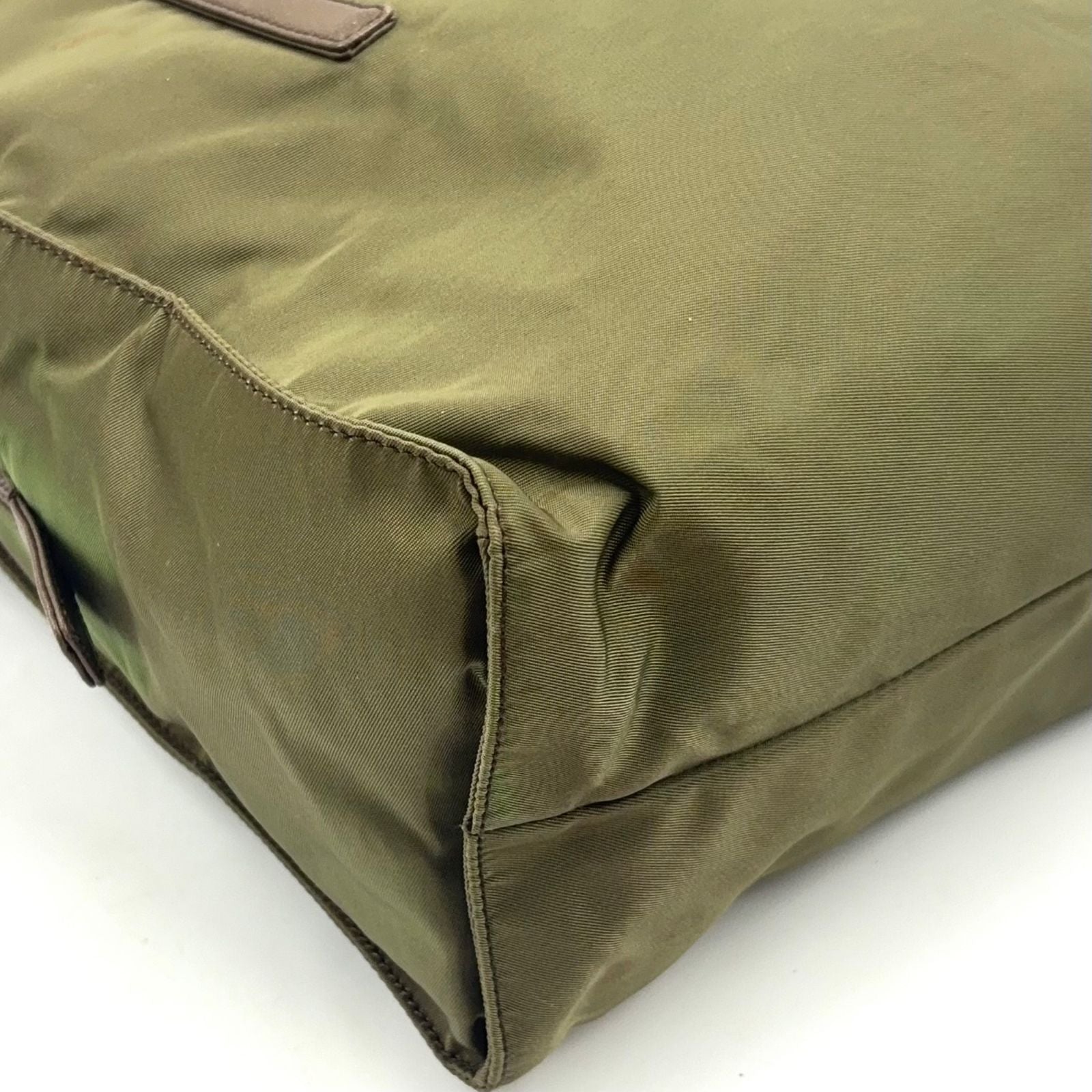 Prada Tessuto Nylon Leather Khaki Green Tote Silver — view 9