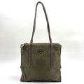 Prada Tessuto Nylon Leather Khaki Green Tote Silver