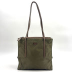 Prada Tessuto Nylon Leather Khaki Green Tote Silver