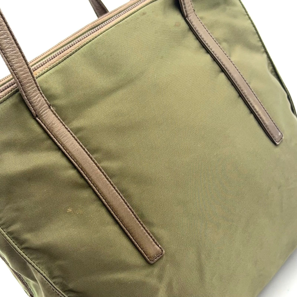 Prada Tessuto Nylon Leather Khaki Green Tote Silver — view 7
