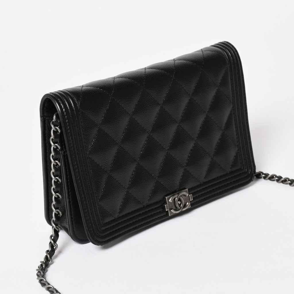 Chanel Boy Chain Shoulder Bag Caviar Leather CC Logo Black Silver — view 3