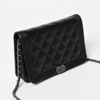Chanel Boy Chain Shoulder Bag Caviar Leather CC Logo Black Silver — view 3