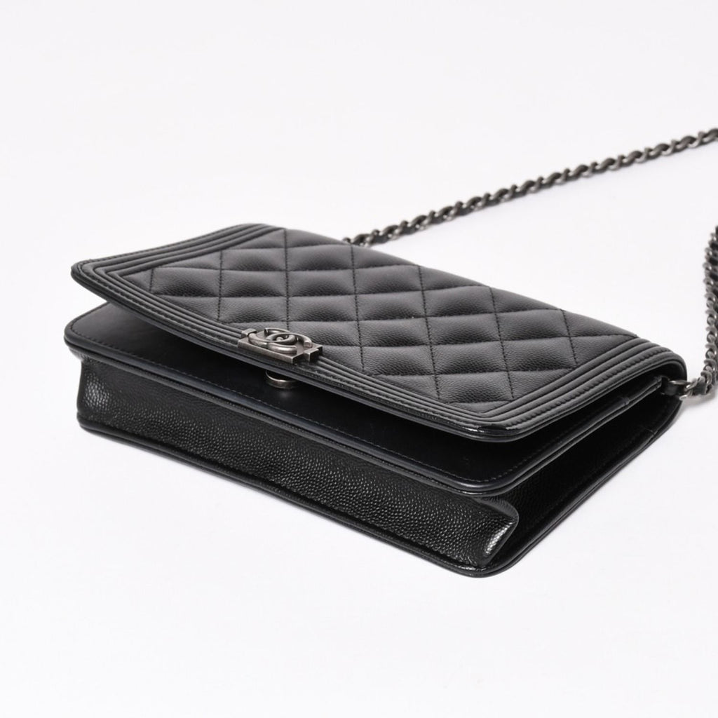 Chanel Boy Chain Shoulder Bag Caviar Leather CC Logo Black Silver — view 7