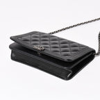 Chanel Boy Chain Shoulder Bag Caviar Leather CC Logo Black Silver — view 7