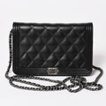 Chanel Boy Chain Shoulder Bag Caviar Leather CC Logo Black Silver