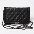 Chanel Boy Chain Shoulder Bag Caviar Leather CC Logo Black Silver