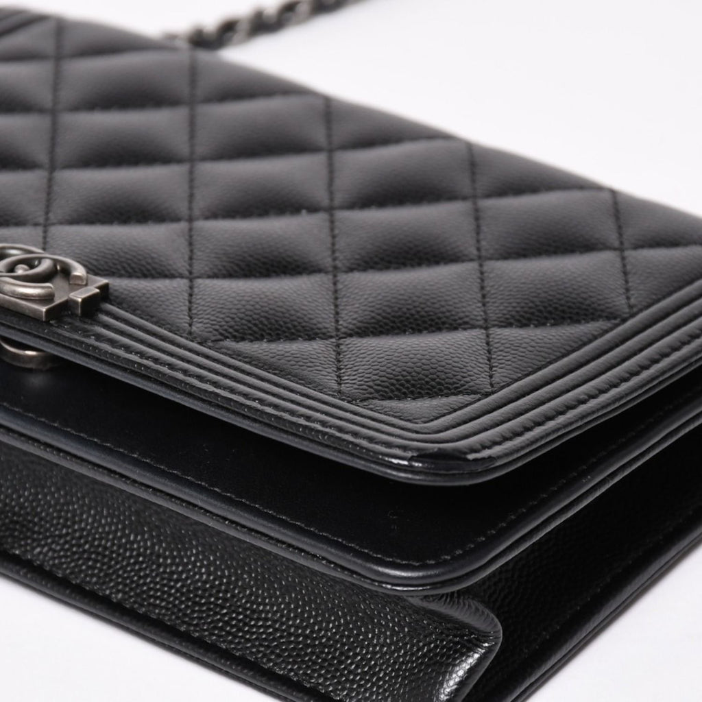 Chanel Boy Chain Shoulder Bag Caviar Leather CC Logo Black Silver — view 8