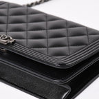 Chanel Boy Chain Shoulder Bag Caviar Leather CC Logo Black Silver — view 8