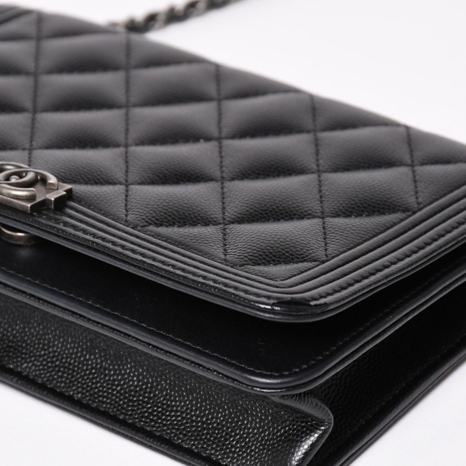 Chanel Boy Chain Shoulder Bag Caviar Leather CC Logo Black Silver — view 8