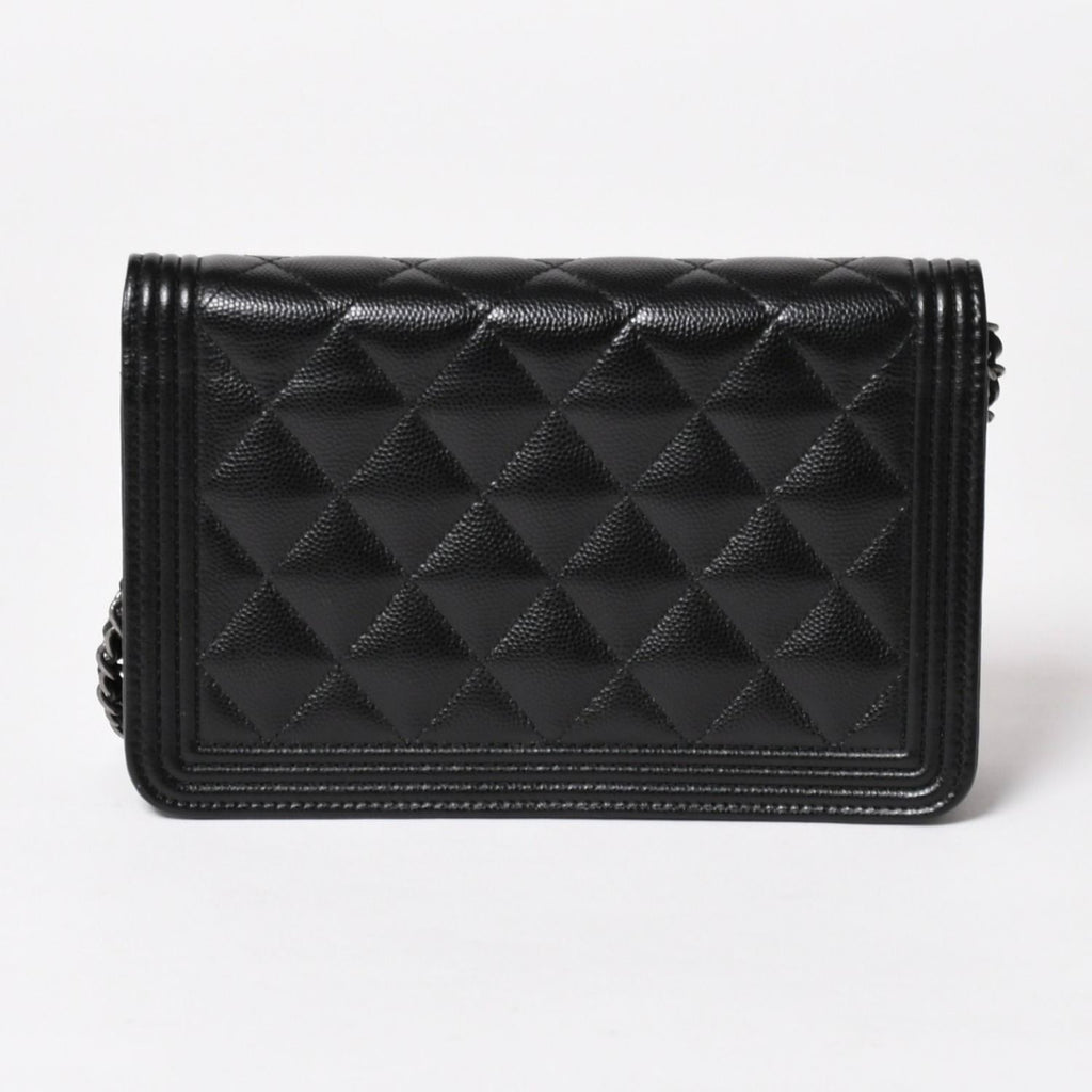 Chanel Boy Chain Shoulder Bag Caviar Leather CC Logo Black Silver — view 2