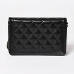 Chanel Boy Chain Shoulder Bag Caviar Leather CC Logo Black Silver — view 2