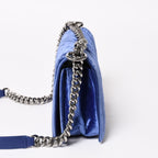 Chanel Boy Chain Shoulder Bag CC Logo Velvet Leather Blue — view 4