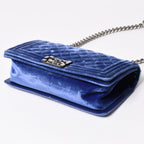 Chanel Boy Chain Shoulder Bag CC Logo Velvet Leather Blue — view 7
