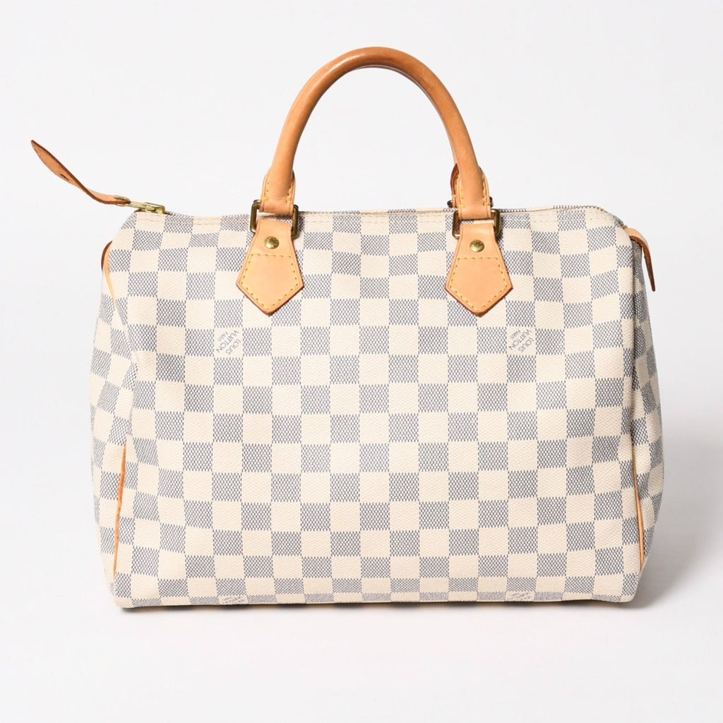 Louis Vuitton Damier Azur Speedy 30 Handbag White Gold Logo — view 2