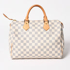 Louis Vuitton Damier Azur Speedy 30 Handbag White Gold Logo — view 2