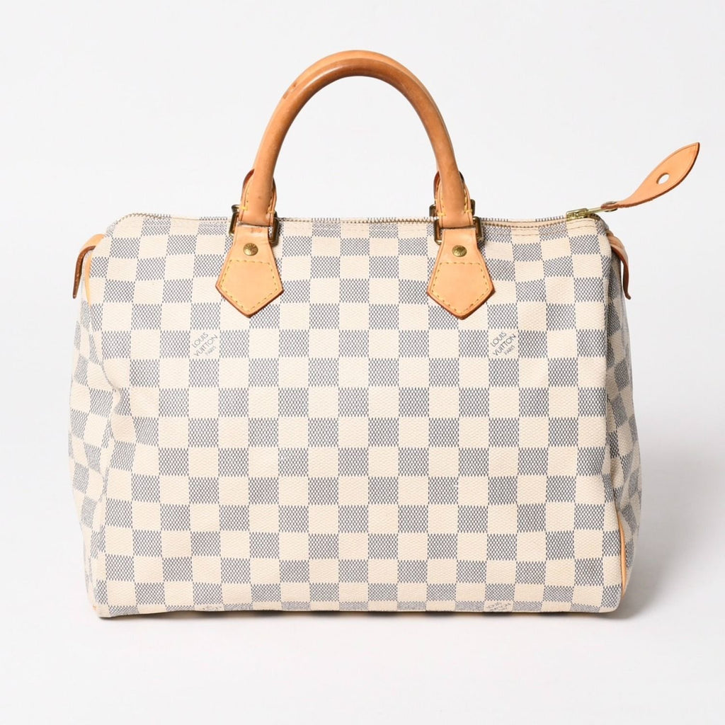 Louis Vuitton Damier Azur Speedy 30 Handbag White Gold Logo