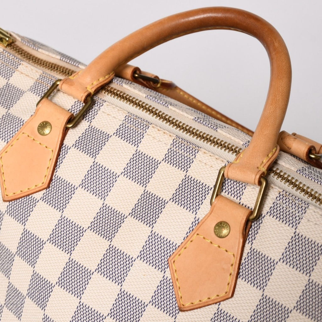 Louis Vuitton Damier Azur Speedy 30 Handbag White Gold Logo — view 8