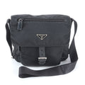 Prada Tessuto Nylon Triangle Logo Leather Shoulder Bag Crossbody Messenger Black