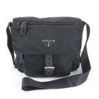 Prada Tessuto Nylon Triangle Logo Leather Shoulder Bag Crossbody Messenger Black