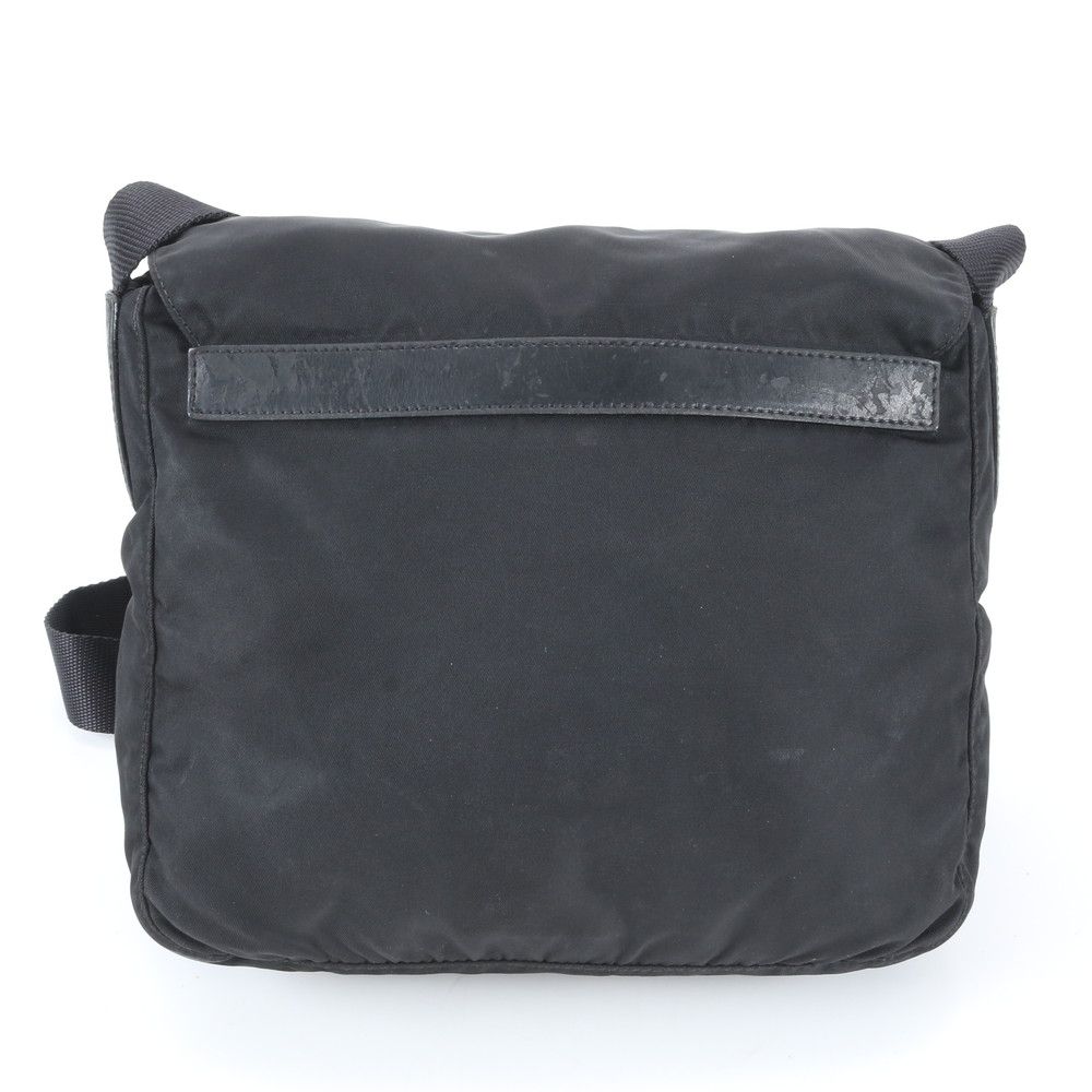 Prada Tessuto Nylon Triangle Logo Leather Shoulder Bag Crossbody Messenger Black — view 3