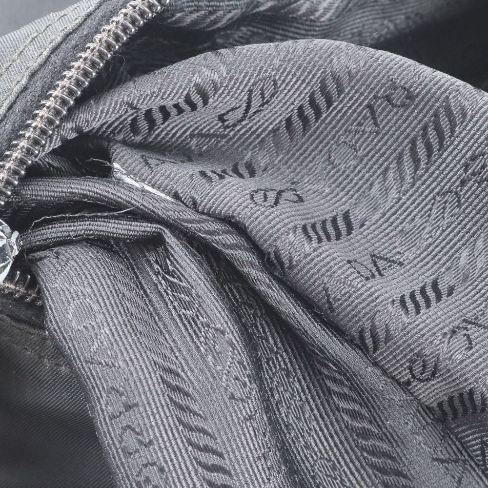 Prada Tessuto Nylon Triangle Logo Leather Shoulder Bag Crossbody Messenger Black — view 8