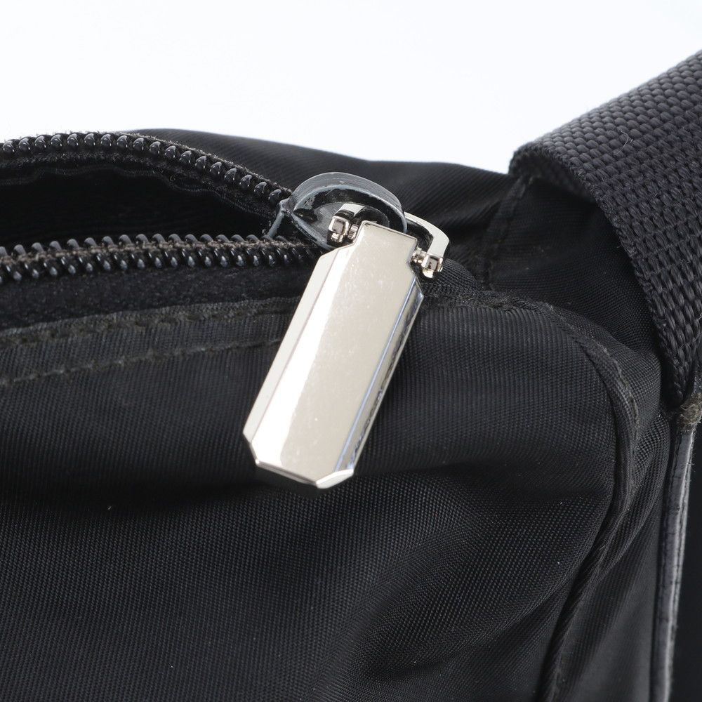 Prada Tessuto Nylon Triangle Logo Leather Shoulder Bag Crossbody Messenger Black — view 9