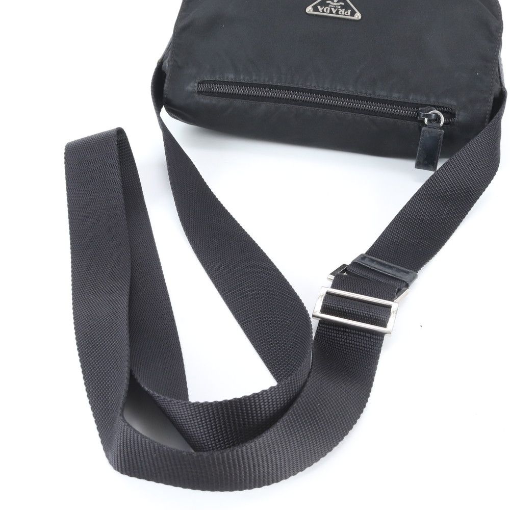 Prada Tessuto Nylon Triangle Logo Leather Shoulder Bag Crossbody Messenger Black — view 2